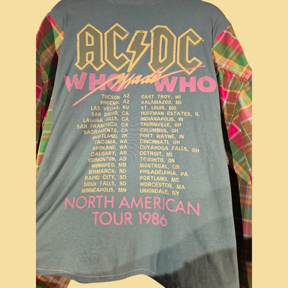 Upcycled AC/DC Women's Long Sleeve Graphic Tee - Blue and Pink - Picture 7 of 8